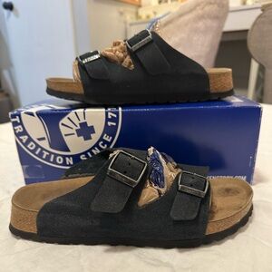 Birkenstock suede dark navy blue Arizona sandals 7 birkis Women 38 shoe leather